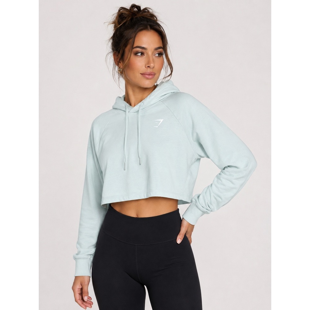 Gymshark Training Cropped Hoodie Light‎ Blue Mint Green Small GLPO4650-CLM